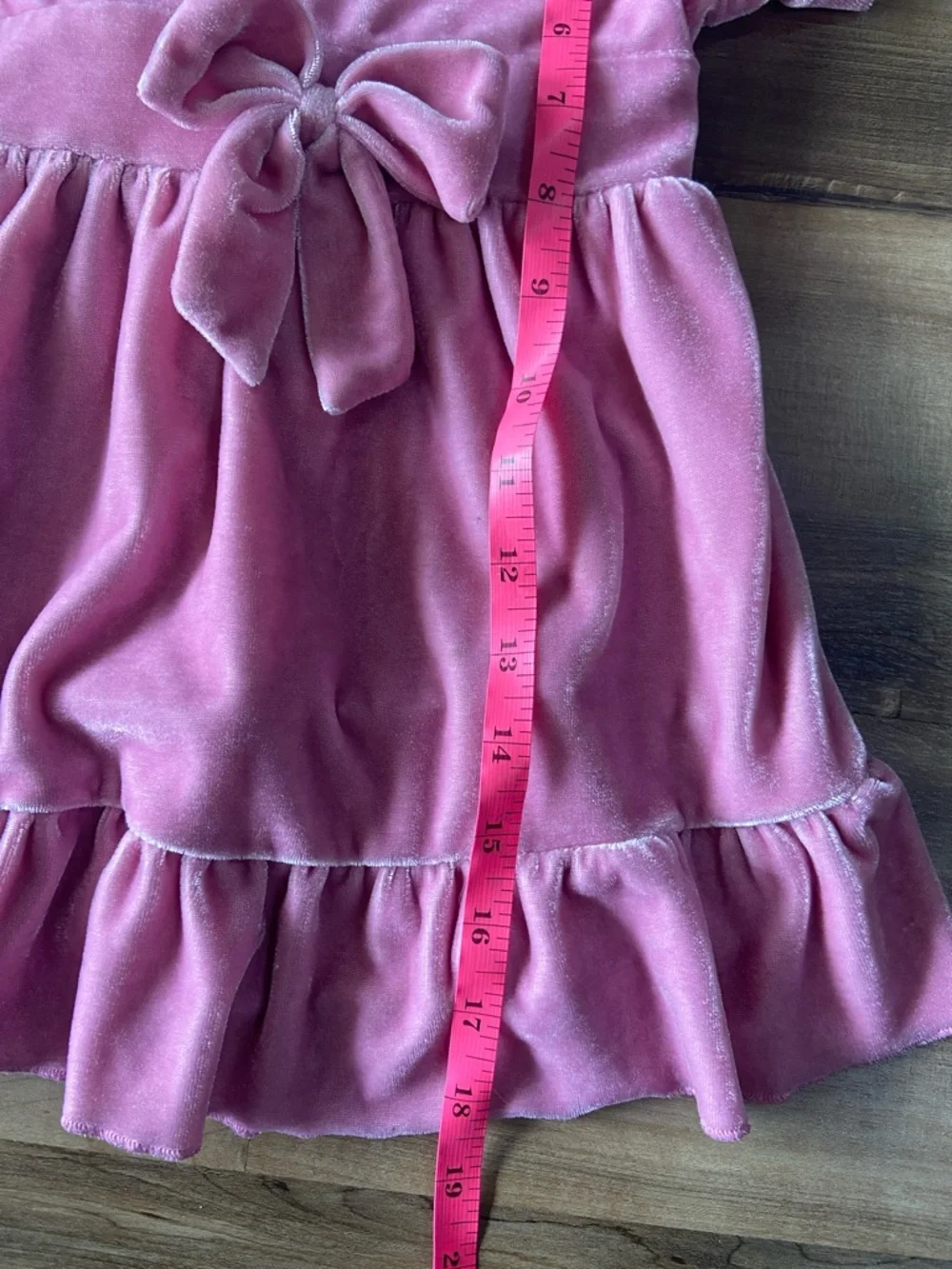 Pink Velvet Feel Bow-Front Kids Dress
